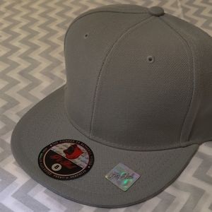 Pit Bull, grey fitted, flat bill baseball cap.